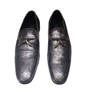 After Midnight Mens Silver Sequin Formal Loafers Horn Tassel Dress Shoes 6759 11